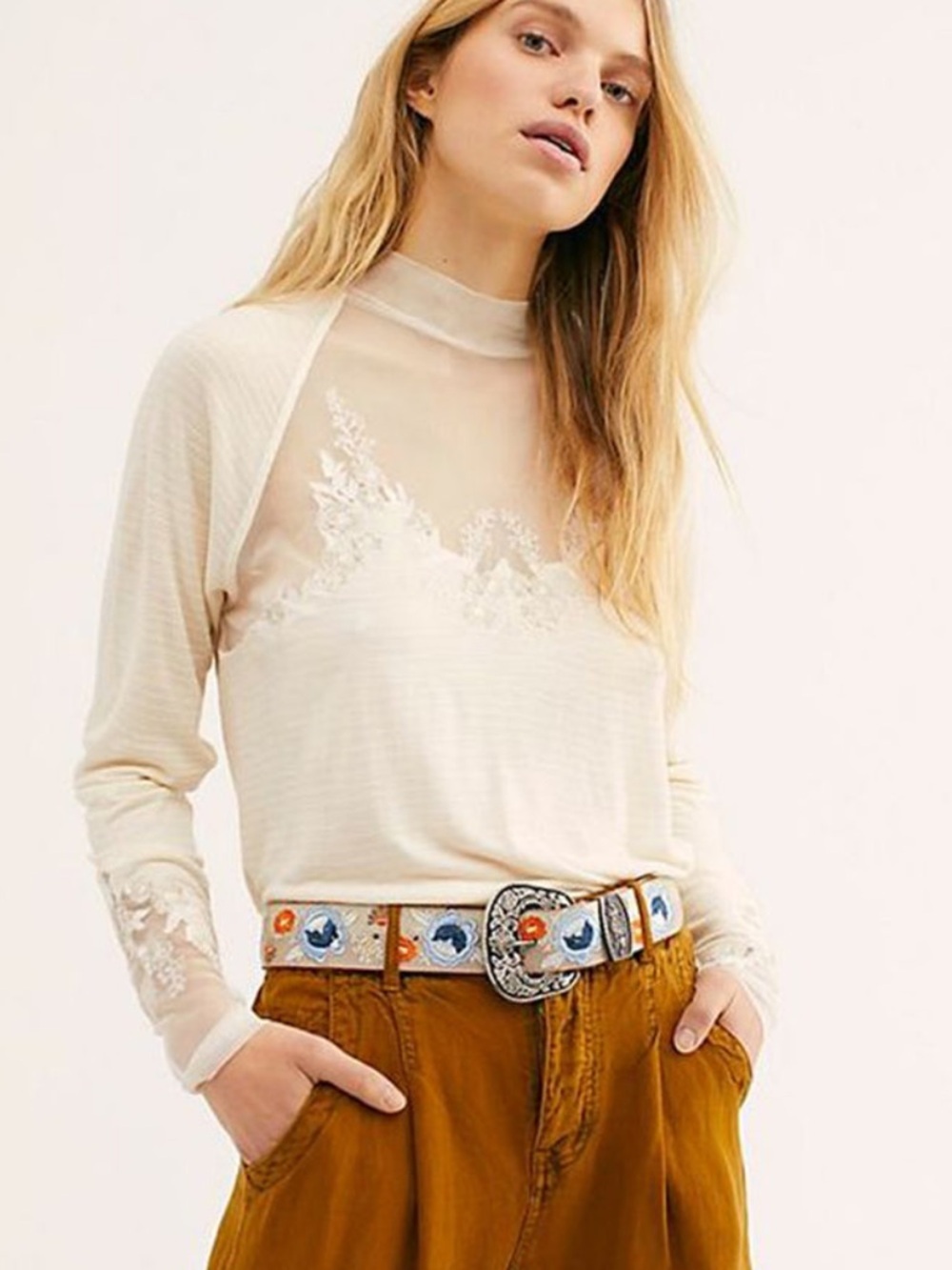 Free People Saheli Sheer Embroidered Top